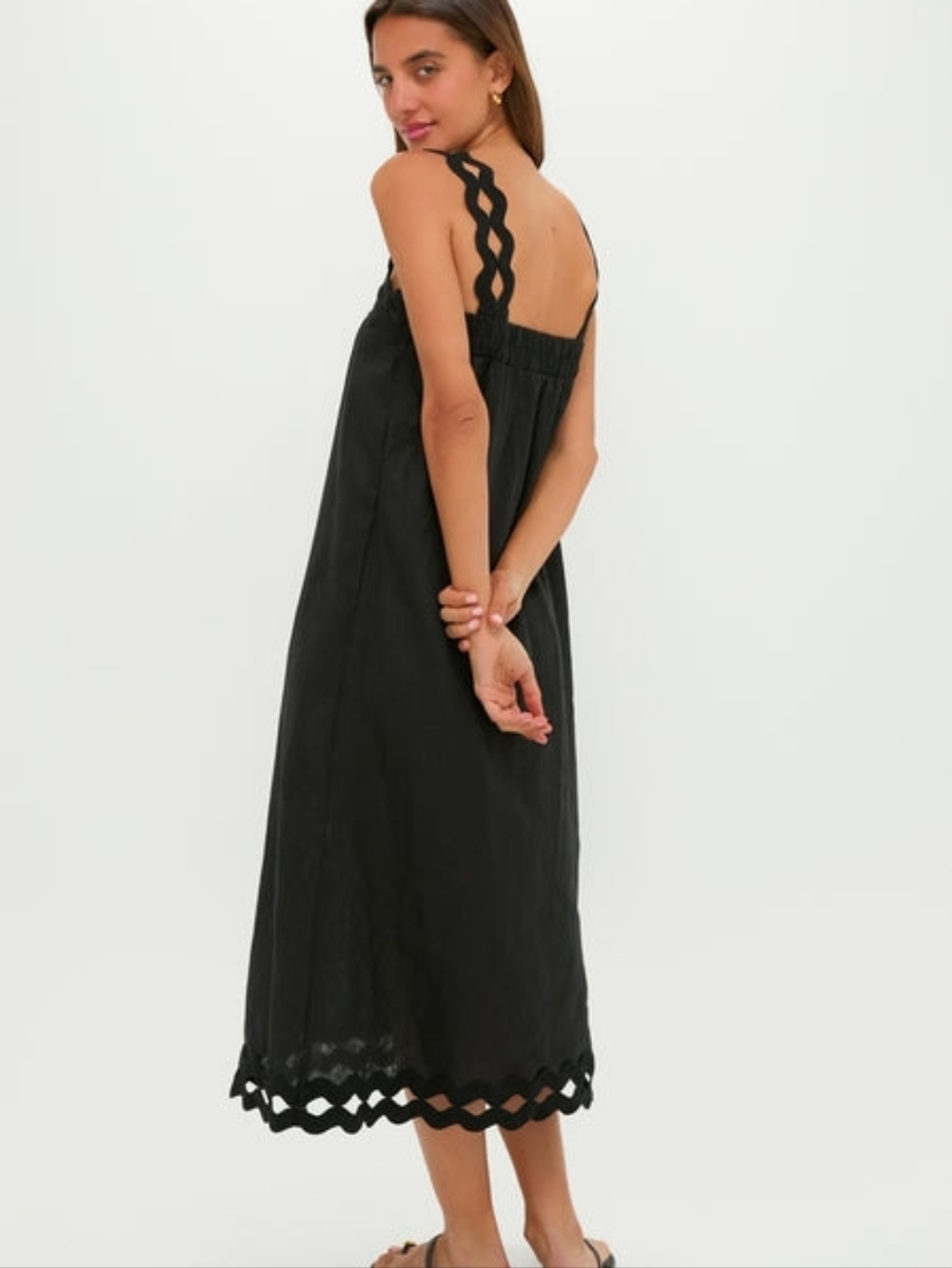 Tuckernuck Black Ric Rac Linen Ellis Dress Size Small - Picture 2 of 10